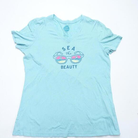 Life is Good T-Shirt Womens Small Aqua Crew Neck Cap Sleeve Pullover Classic Fit - Picture 1 of 6